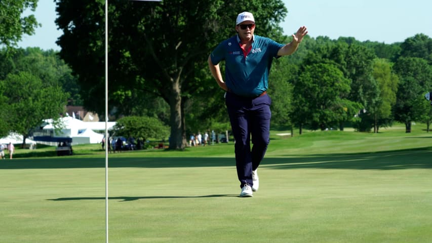 Harry Higgs' incredible eagle hole-out to force playoff at AdventHealth Championship