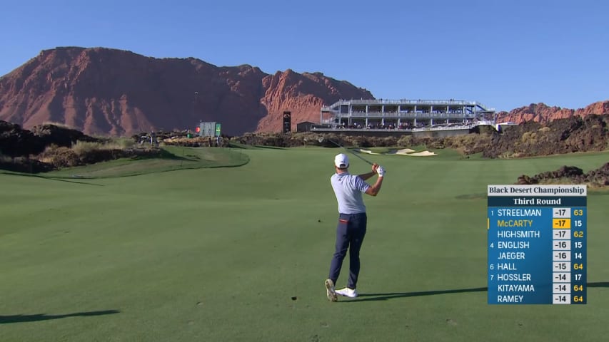 Matt McCarty throws a dart to set up birdie at Black Desert